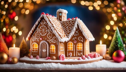 decorative gingerbread house with icing and candy cozy lighting and festive holiday background1.jpg