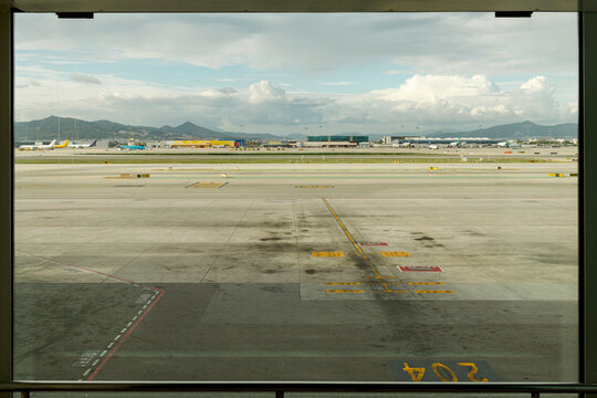 View of a busy airport runway