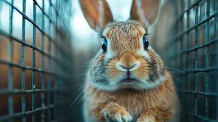 Obraz premium Curious Rabbit in a Cage Close-Up