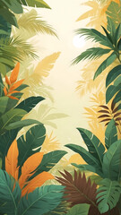 Modern Minimalist Background with Abstract Plants and Flowers in green, brown, yellow. Use in Graphic Design