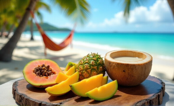tropical fruit on the beach