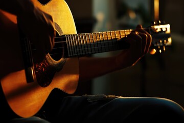 Fototapeta premium Learning acoustic guitar through music education and extracurricular lessons.