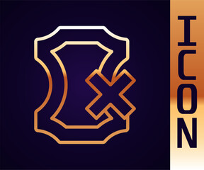 Gold line No leather icon isolated on black background. Vector