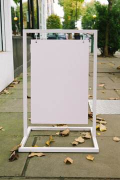Blank White Sign with Fallen Leaves