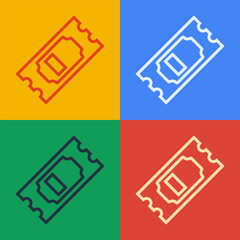 Pop art line Cinema ticket icon isolated on color background. Vector