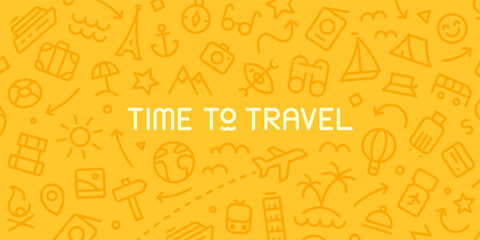 Vector web banner. Road Trip. Line icons about travelling, tourism, hiking, summertime, vacation, camping
