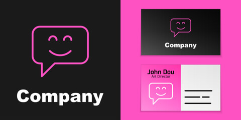 Pink line Smile face icon isolated on black background. Smiling emoticon. Happy smiley chat symbol. Logo design template element. Vector