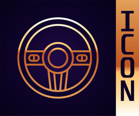 Gold line Steering wheel icon isolated on black background. Car wheel icon. Vector