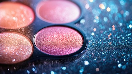 Shimmering Elegance: A Close-Up of Sparkling Eyeshadow Palette on Glittering Background