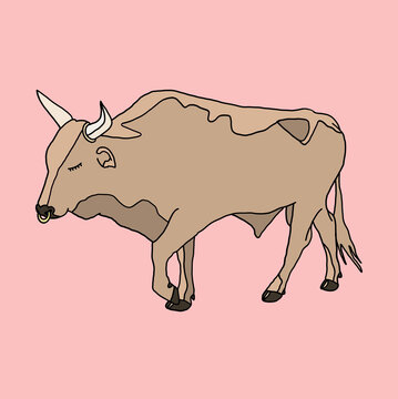 Minimalist Brown Bull Illustration