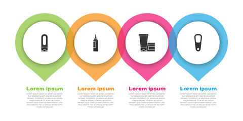 Set Bottle of shampoo, Cream or lotion cosmetic tube, and Pumice for feet. Business infographic template. Vector