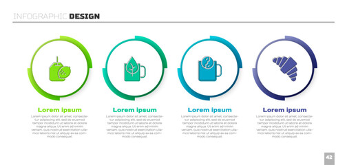 Set Tea bag with lemon, Cup of tea leaf, time and Croissant. Business infographic template. Vector