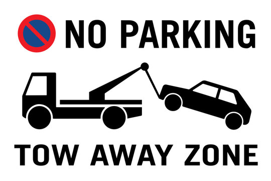 no parking tow away zone shield with car being towed illustration