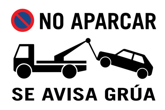 no aparcar se avisa gr&uacute;a escudo con coche remolcado ilustraci&oacute;n