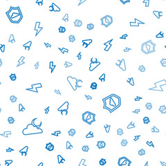 Set line Cloud with moon, Weather forecast and Lightning bolt on seamless pattern. Vector