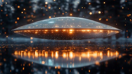 Futuristic Spaceship Hovering Over Glowing Landscape