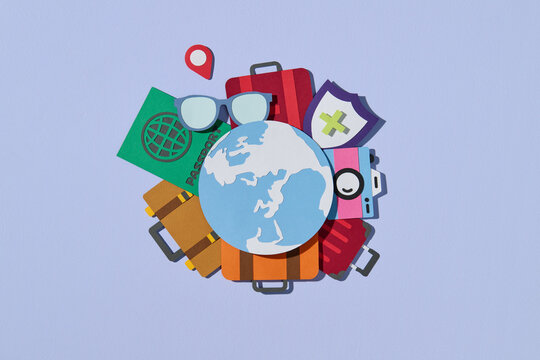 Travel around the world and vacation time flat design