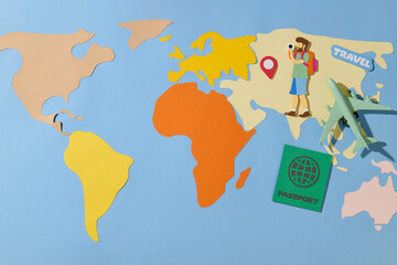 template design with travel destinations and world map