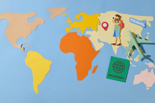 template design with travel destinations and world map