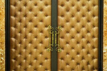 Luxury Gold Tufted Leather Doors With Ornate Brass Handles Desig