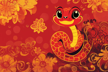 Obraz premium Snake symbolizing the Chinese New Year - Year of the Snake, surrounded by festive elements, generative AI