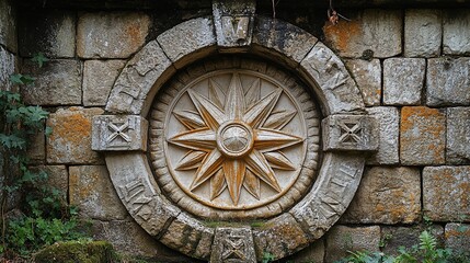 Obraz premium Stone Wall Carving Featuring a Starburst Design
