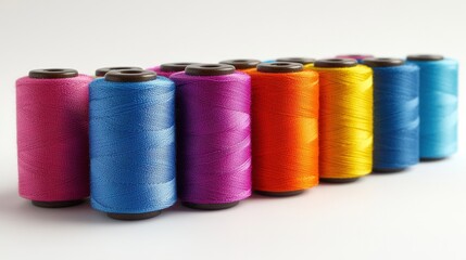 Colorful spools of thread arranged in a vibrant display