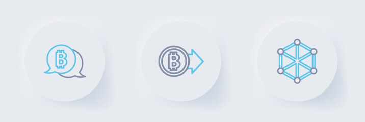 Set line Blockchain technology, Bitcoin and icon. Vector