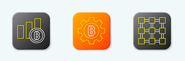 Set line Pie chart infographic bitcoin, Cryptocurrency Bitcoin and Blockchain technology icon. Vector