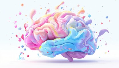 Abstract Colorful Brain with Splashes of Paint