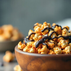 caramel popcorn drizzled with dark chocolate and sprinkled with sea sal  | generative AI