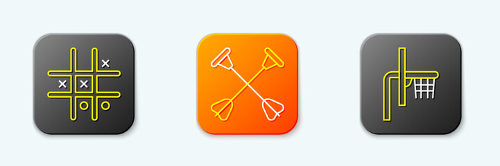Set line Tic tac toe game, Arrow with sucker tip and Basketball backboard icon. Vector