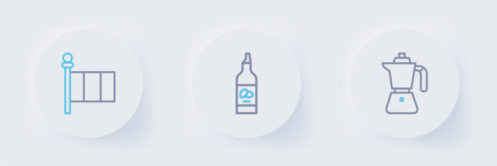 Set line Coffee moca pot, Bottle olive oil and Flag Italy icon. Vector