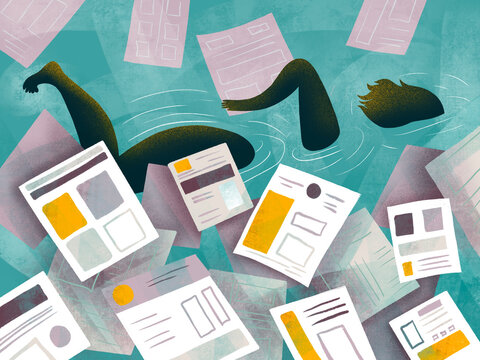 A person swimming through a sea of web frames