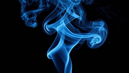 Blue smoke swirling elegantly in dark background creates mesmerizing patterns and shapes
