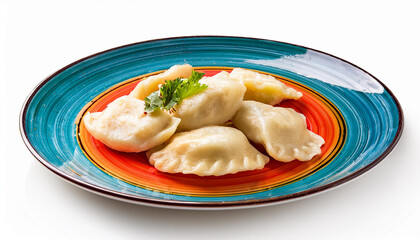 pierogi poland food in colorful plate isolated on white background