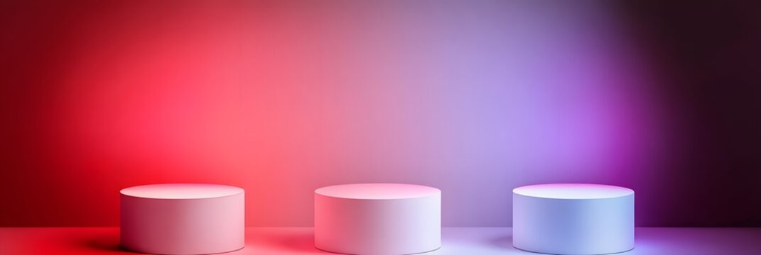 Colorful illuminated platforms arranged attractively for a creative display or event