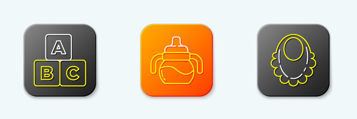 Set line ABC blocks, Baby bottle and bib icon. Vector
