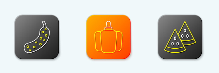 Obraz premium Set line Fresh cucumber, Bell pepper and Watermelon icon. Vector