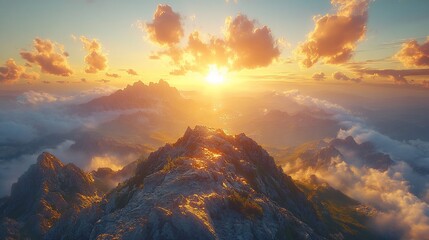 Fototapeta premium Golden Hour Mountaintop Majesty: A Breathtaking Sunset Panorama