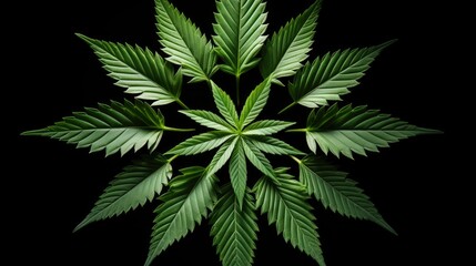 Vibrant cannabis plant on black background. Organic, alternative medicine, and healthcare concept.