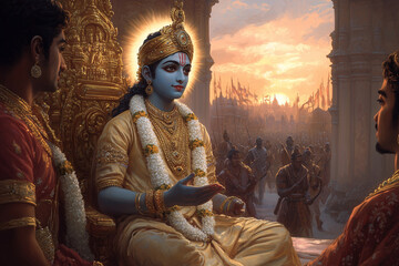 Krishna Imparts Wisdom as a Teacher During a Pivotal Moment in Hindu Mythology