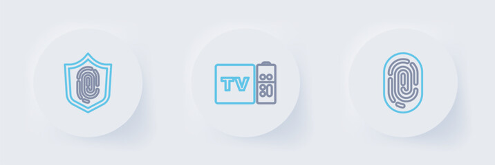 Set line Fingerprint, Multimedia and TV box receiver and icon. Vector