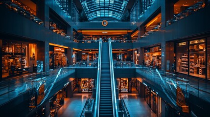 Obraz premium Modern Escalator in a Luxurious Shopping Mall