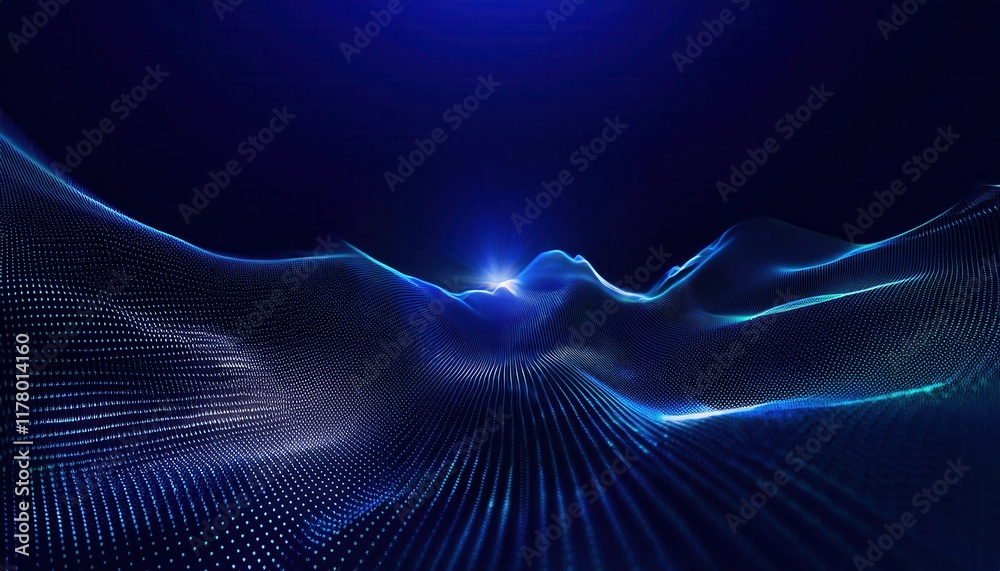 Poster Abstract Digital Wave in Blue Gradient with Flowing Dotted Lines Representing Futuristic Technology and Data Visualization Concepts