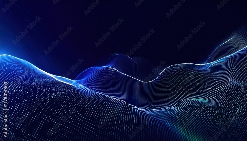 Aufkleber Abstract Digital Wave in Blue Gradient with Flowing Dotted Lines Representing Futuristic Technology and Data Visualization Concepts