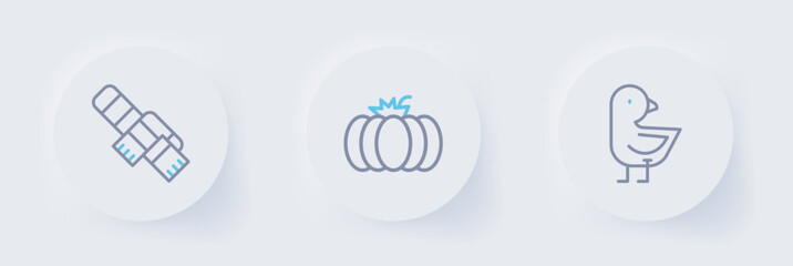 Set line Little chick, Pumpkin and Winter scarf icon. Vector