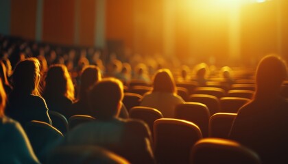 Blurred Image Of Speaker Presenting At Business Event In Conference Hall With Audience. Focus On Business And Entrepreneurship Topics.