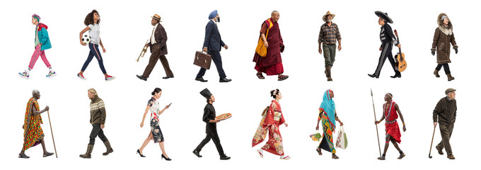People in diverse styles and outfits set on transparent background
