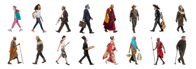 People in diverse styles and outfits set on transparent background